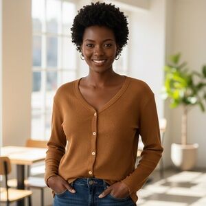 Long Sleeve Ribbed Knit Button Up Slim Fit Top